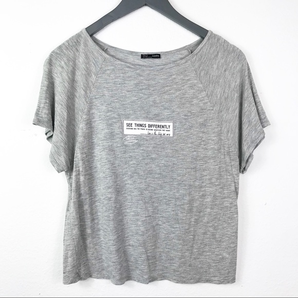 Zara Basics Gray graphic Tee Shirt - Picture 1 of 4